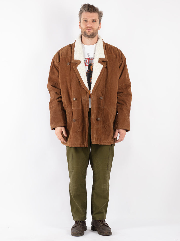 Vintage Men Suede Sherpa Coat in Brown