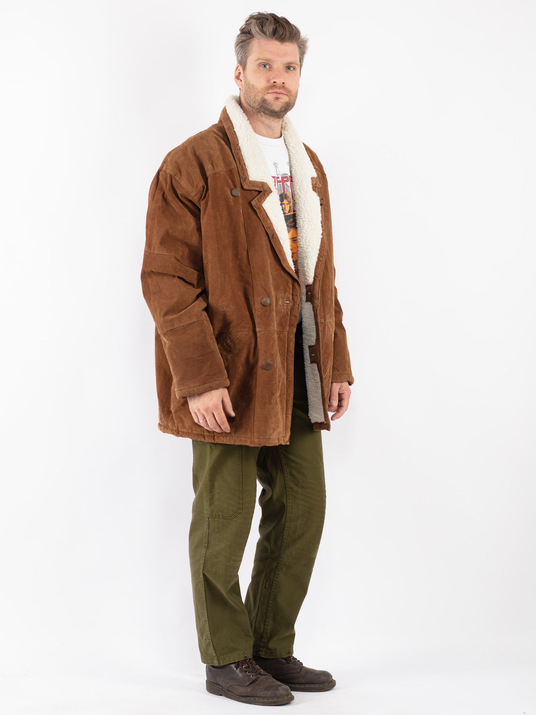 Vintage Men Suede Sherpa Coat in Brown