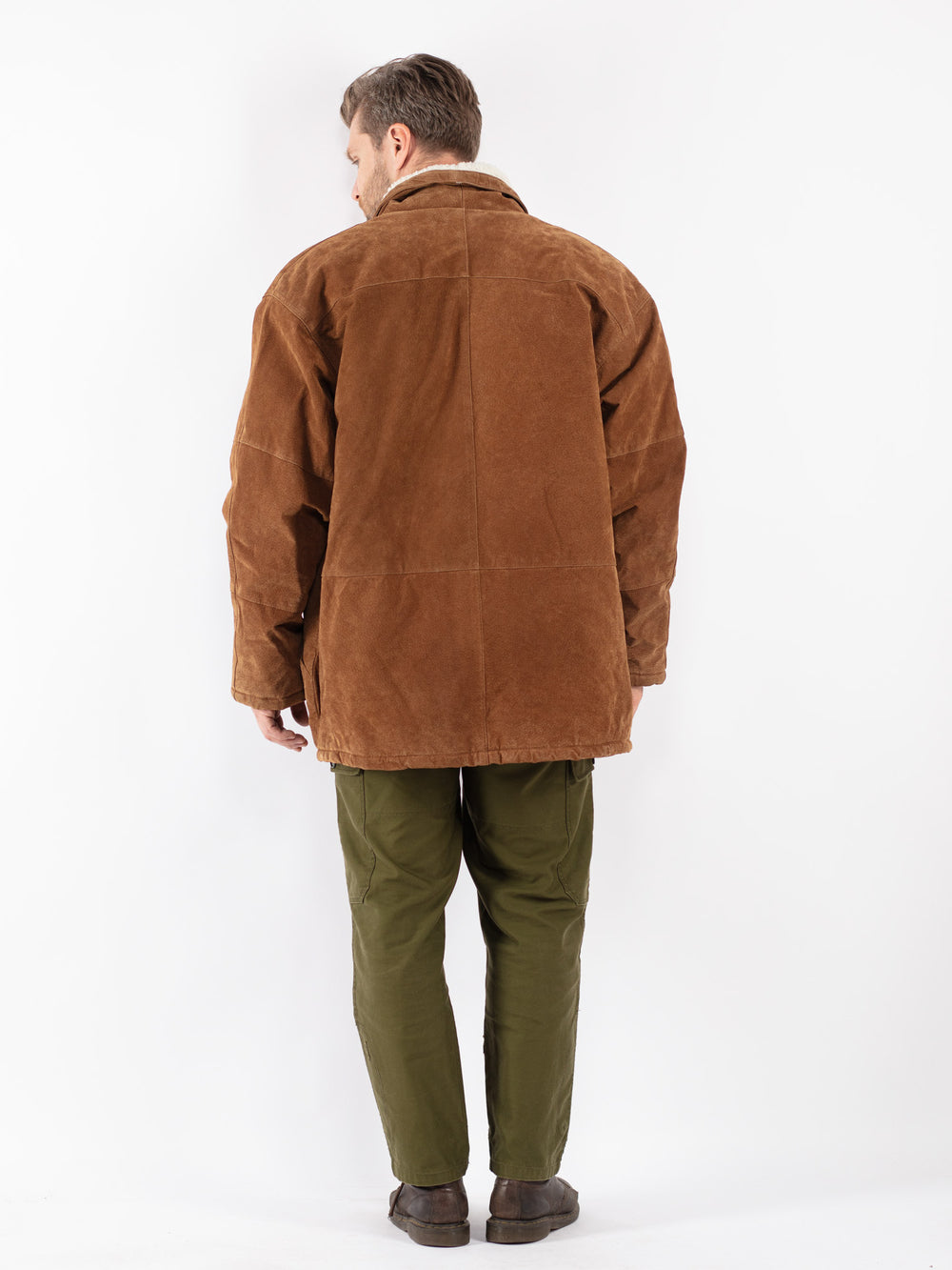 Vintage Men Suede Sherpa Coat in Brown