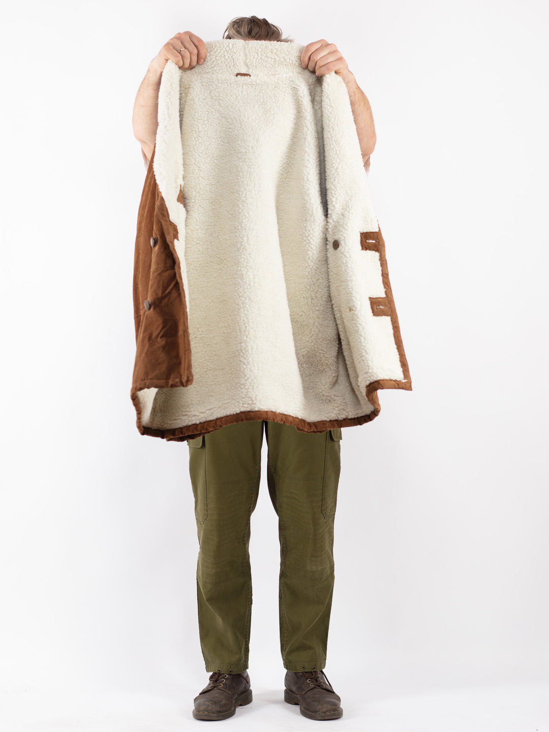 Vintage Men Suede Sherpa Coat in Brown