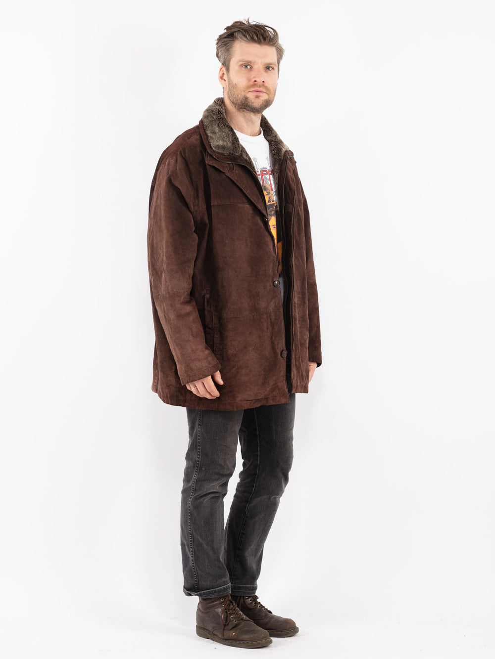 Vintage 90's Men Suede Sherpa in Brown