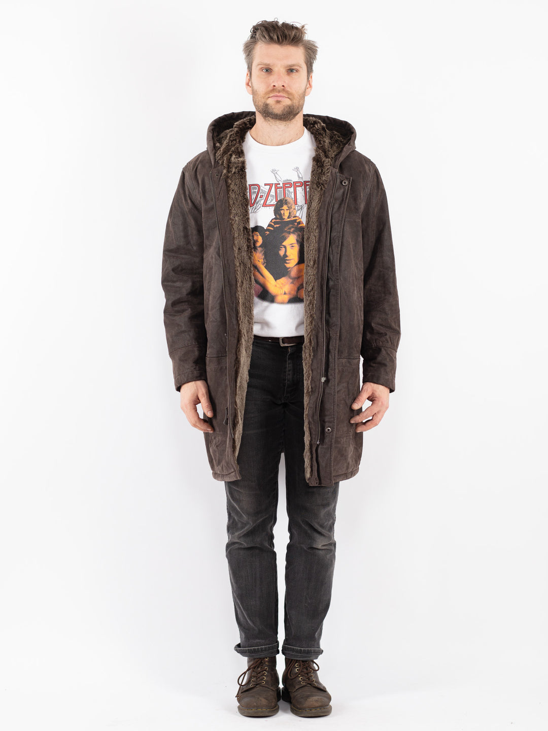 Vintage 90's Men Suede Sherpa Coat in Brown