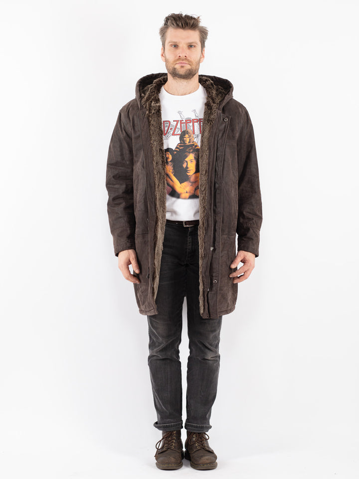 Vintage 90's Men Suede Sherpa Coat in Brown