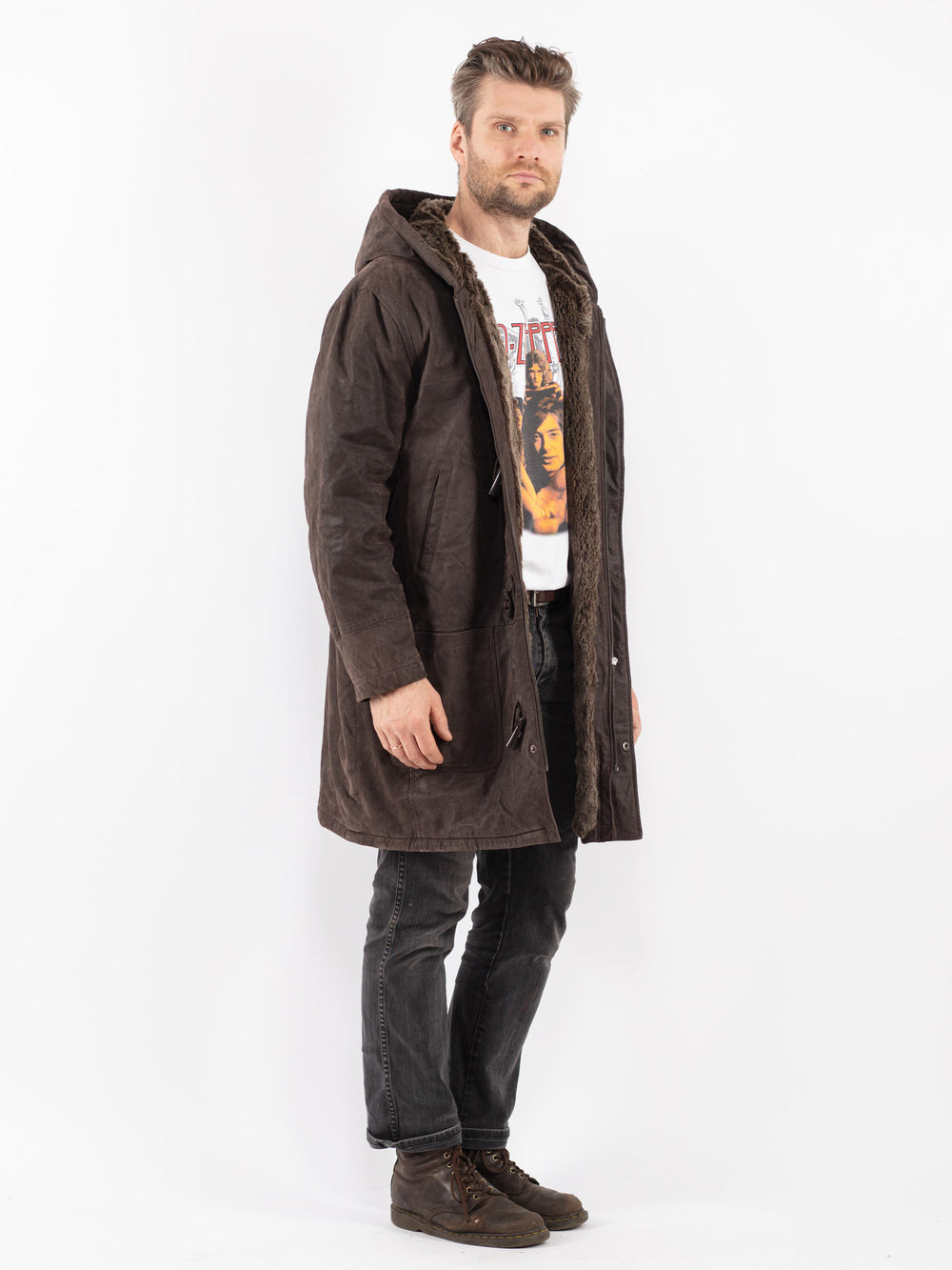 Vintage 90's Men Suede Sherpa Coat in Brown