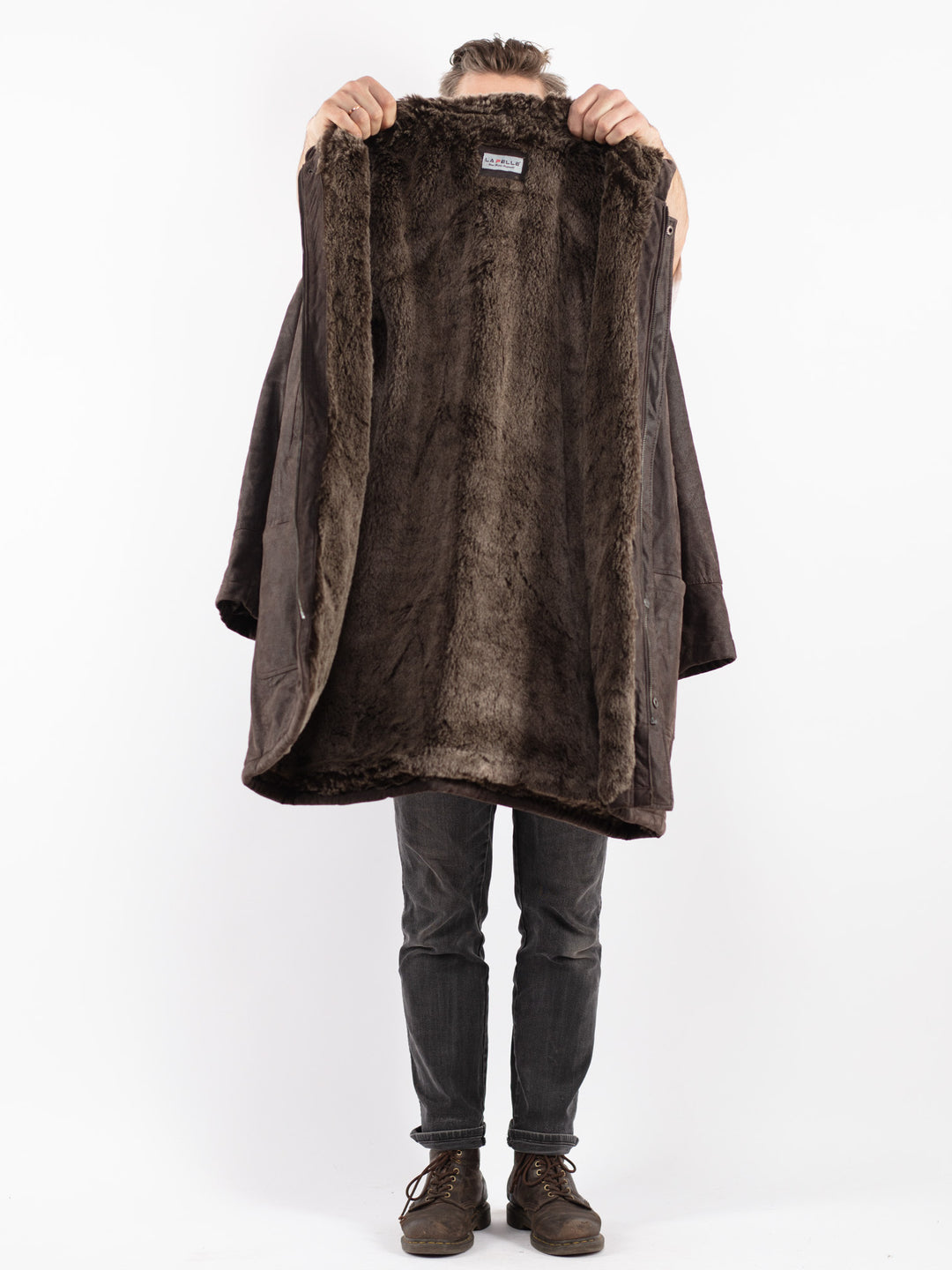Vintage 90's Men Suede Sherpa Coat in Brown