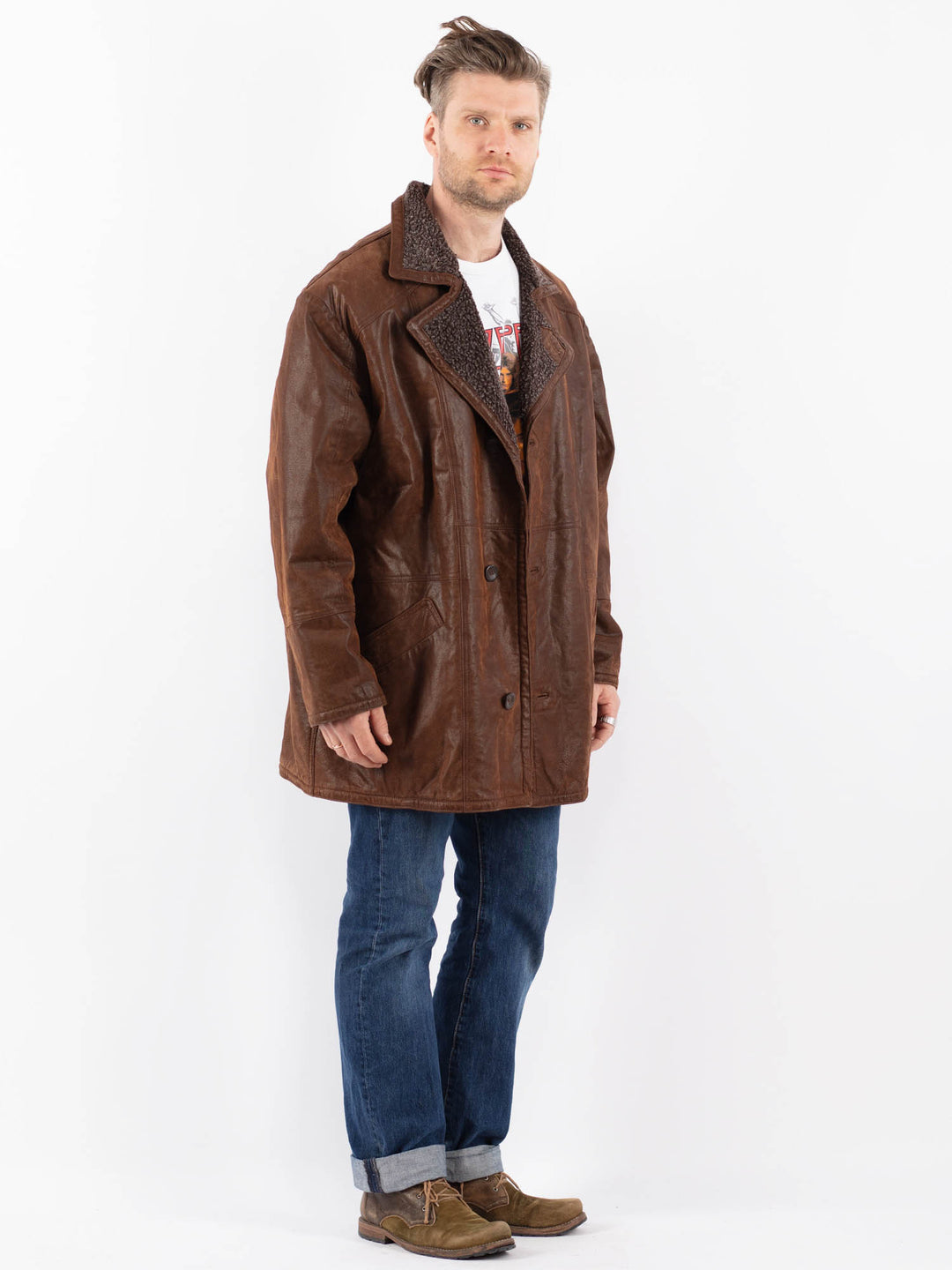 Vintage 90's Men Suede Sherpa Coat in BrownZ1581