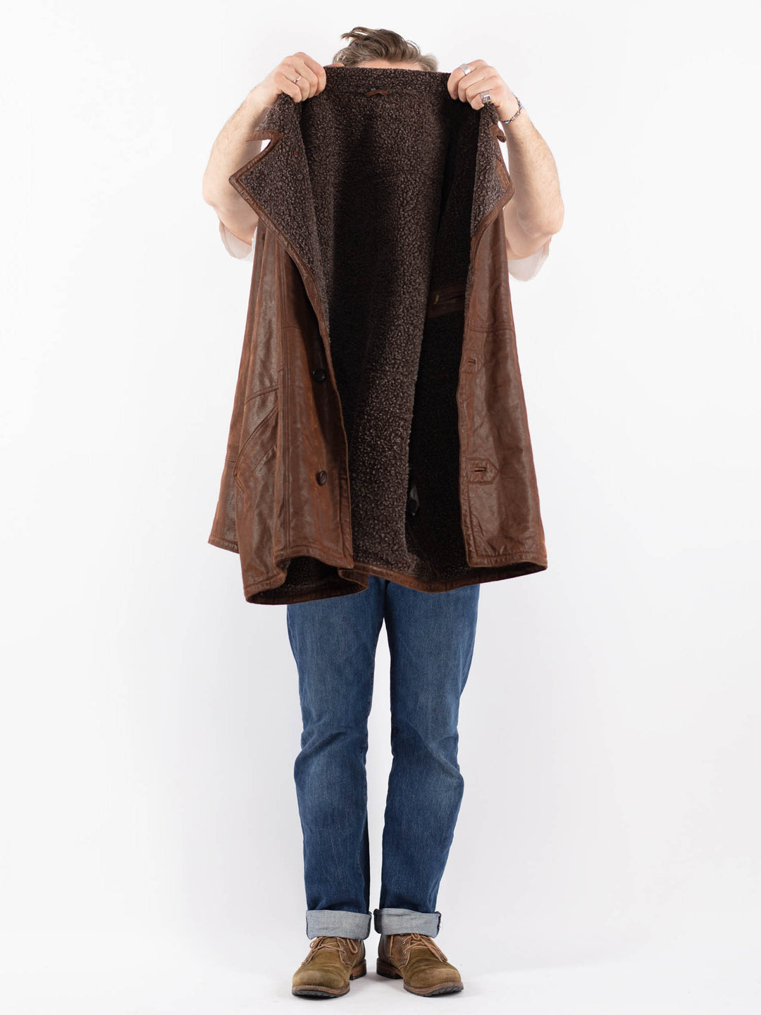 Vintage 90's Men Suede Sherpa Coat in BrownZ1581