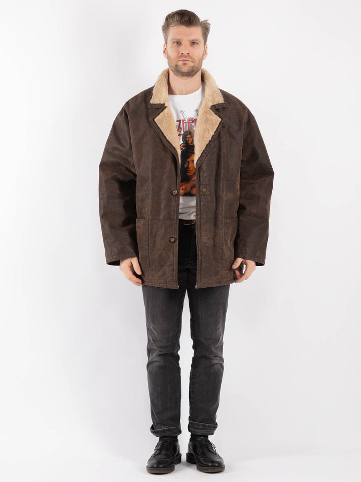 Vintage 90's Men Suede Sherpa Coat in Brown