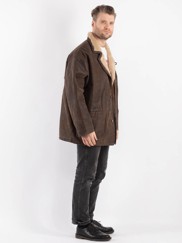 Vintage 90's Men Suede Sherpa Coat in Brown