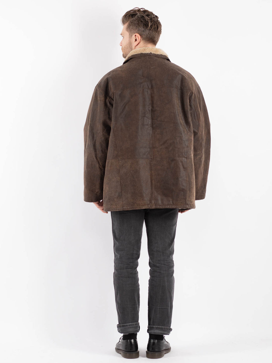 Vintage 90's Men Suede Sherpa Coat in Brown