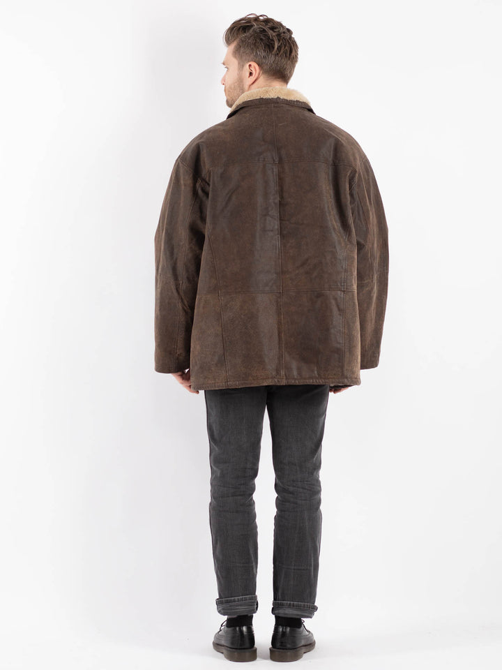 Vintage 90's Men Suede Sherpa Coat in Brown