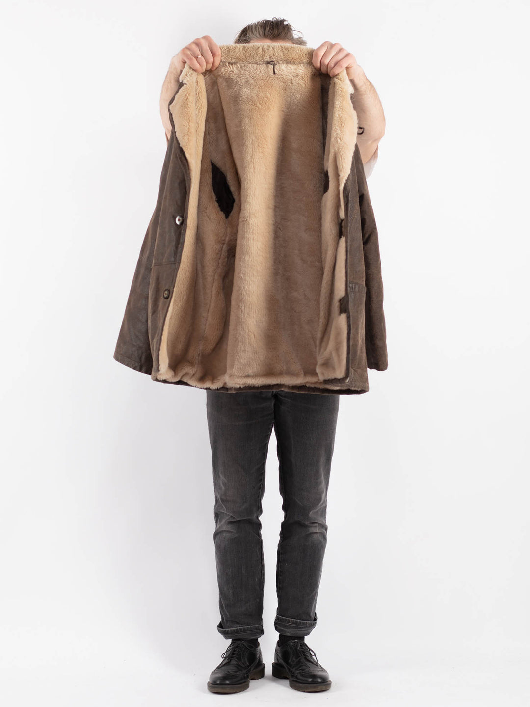Vintage 90's Men Suede Sherpa Coat in Brown