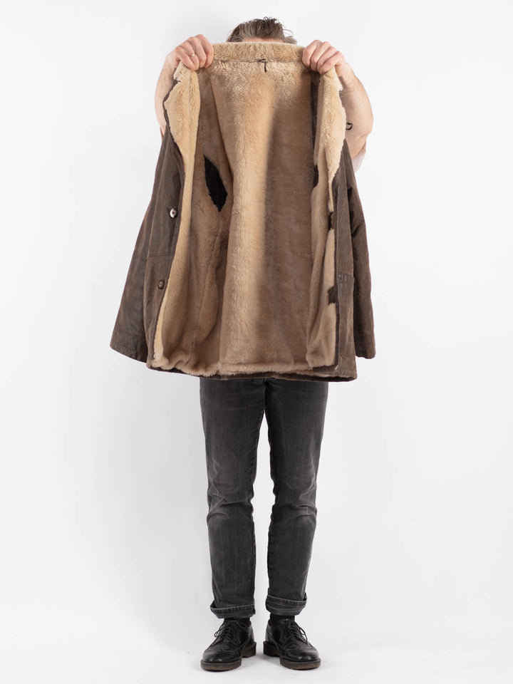 Vintage 90's Men Suede Sherpa Coat in Brown