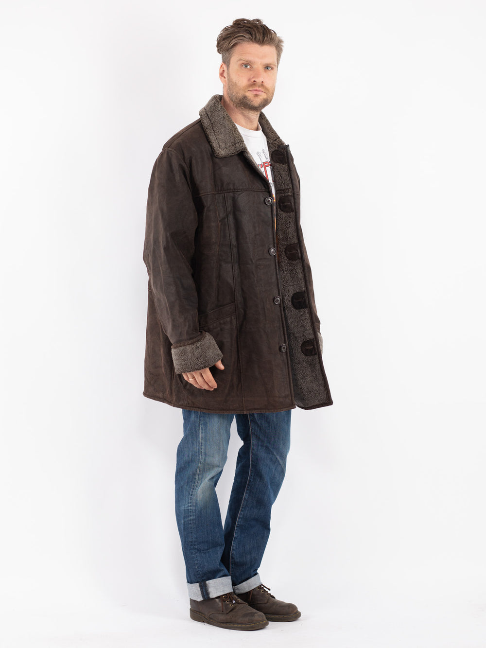 Vintage Men Suede Sherpa Coat in Brown