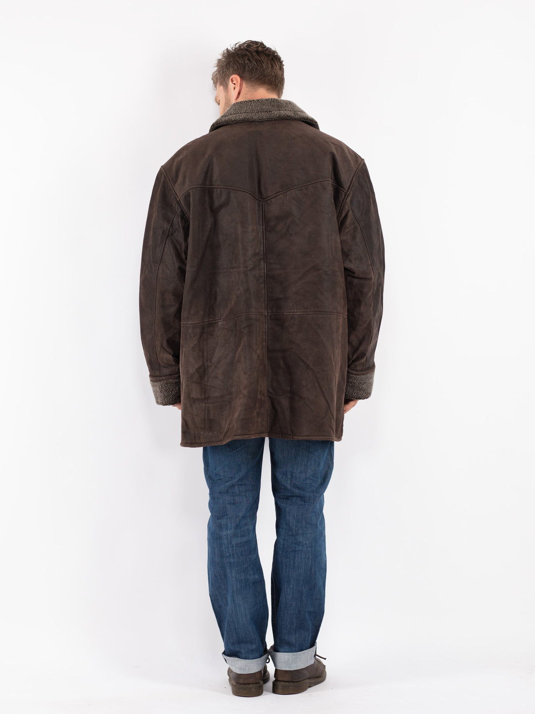 Vintage Men Suede Sherpa Coat in Brown