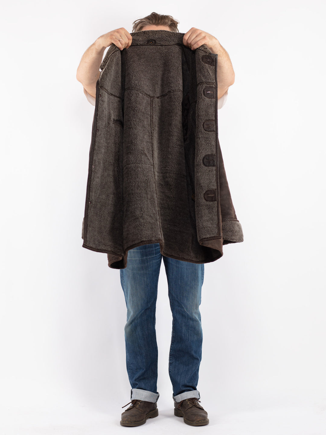 Vintage Men Suede Sherpa Coat in Brown