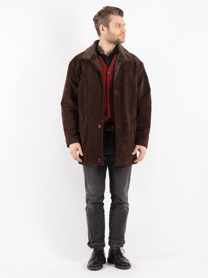 Vintage 90's Men Suede Sherpa Coat in Brown