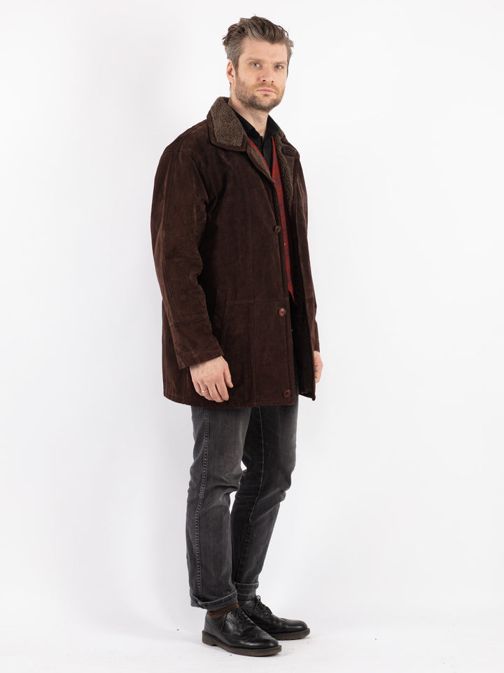 Vintage 90's Men Suede Sherpa Coat in Brown