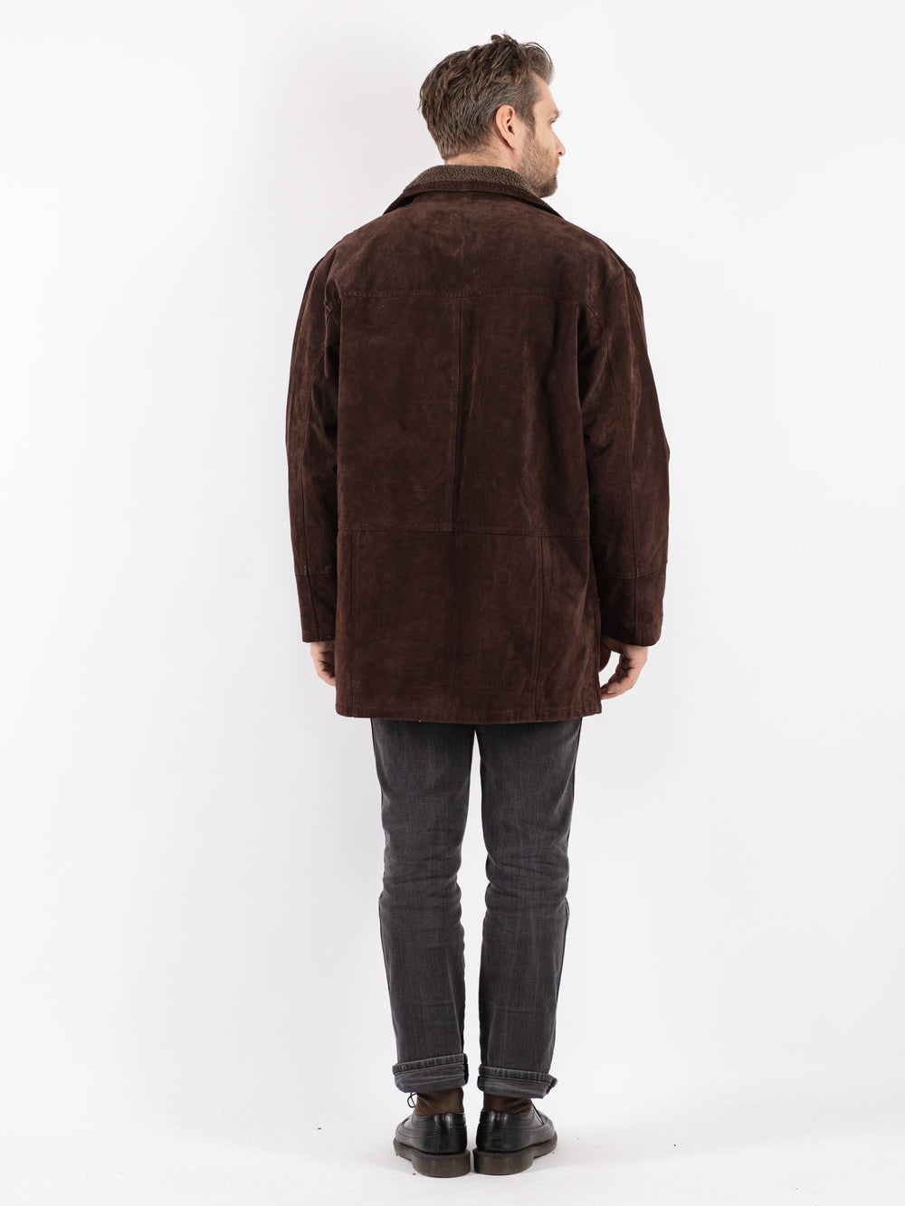 Vintage 90's Men Suede Sherpa Coat in Brown