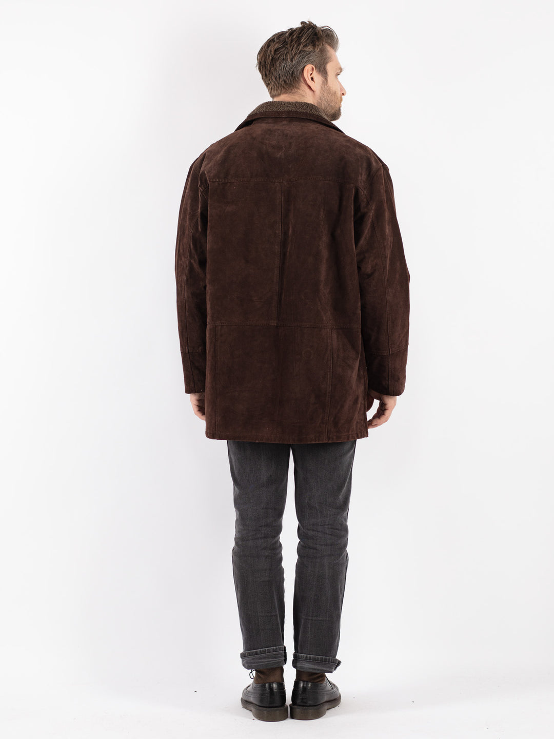 Vintage 90's Men Suede Sherpa Coat in Brown