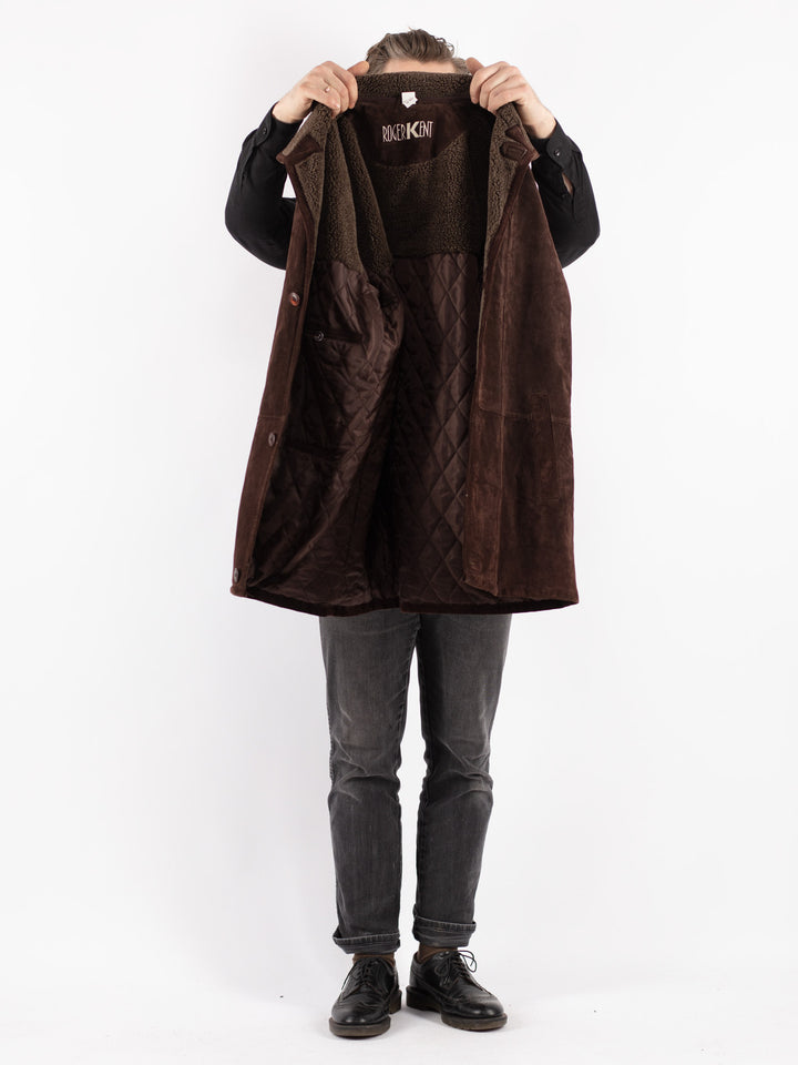 Vintage 90's Men Suede Sherpa Coat in Brown