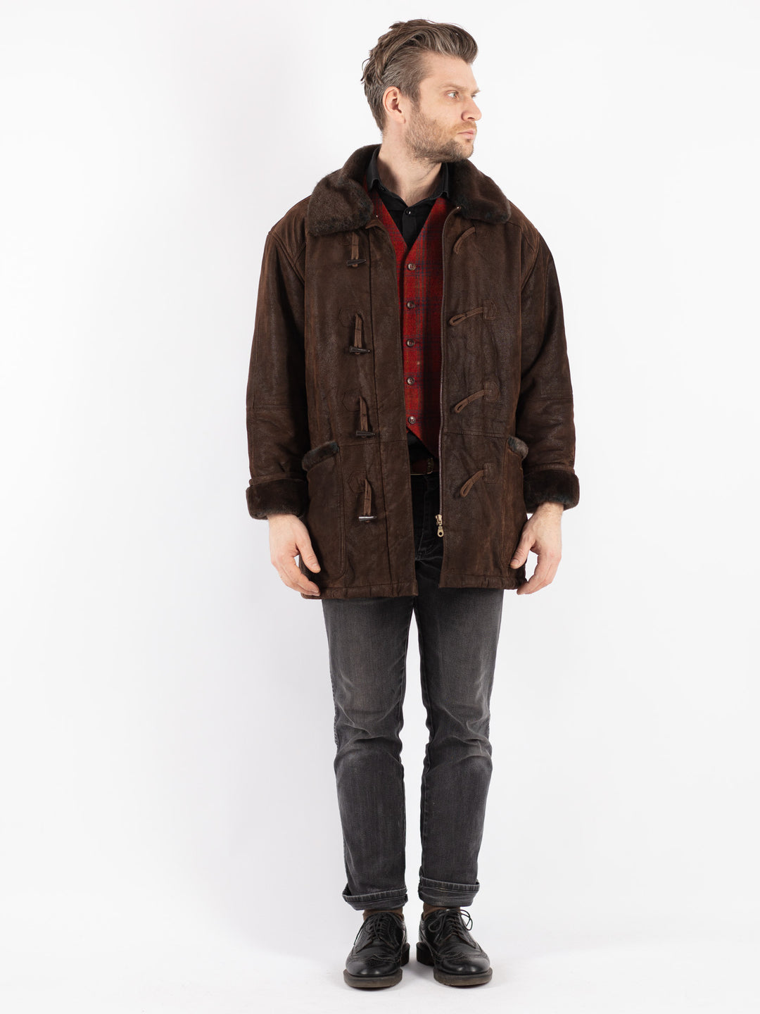 Vintage 90's Men Suede Sherpa Coat in Brown
