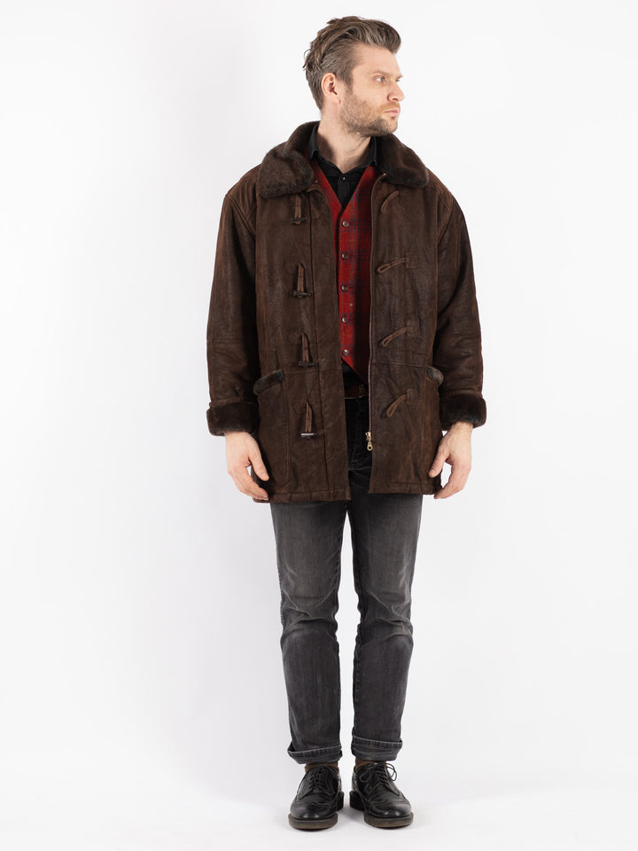 Vintage 90's Men Suede Sherpa Coat in Brown