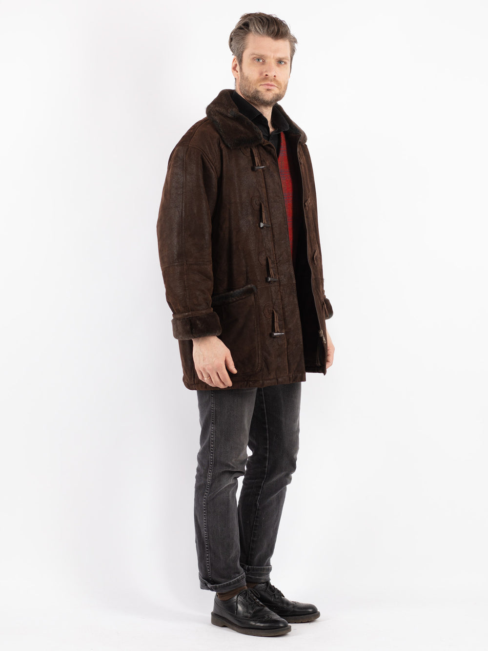 Vintage 90's Men Suede Sherpa Coat in Brown