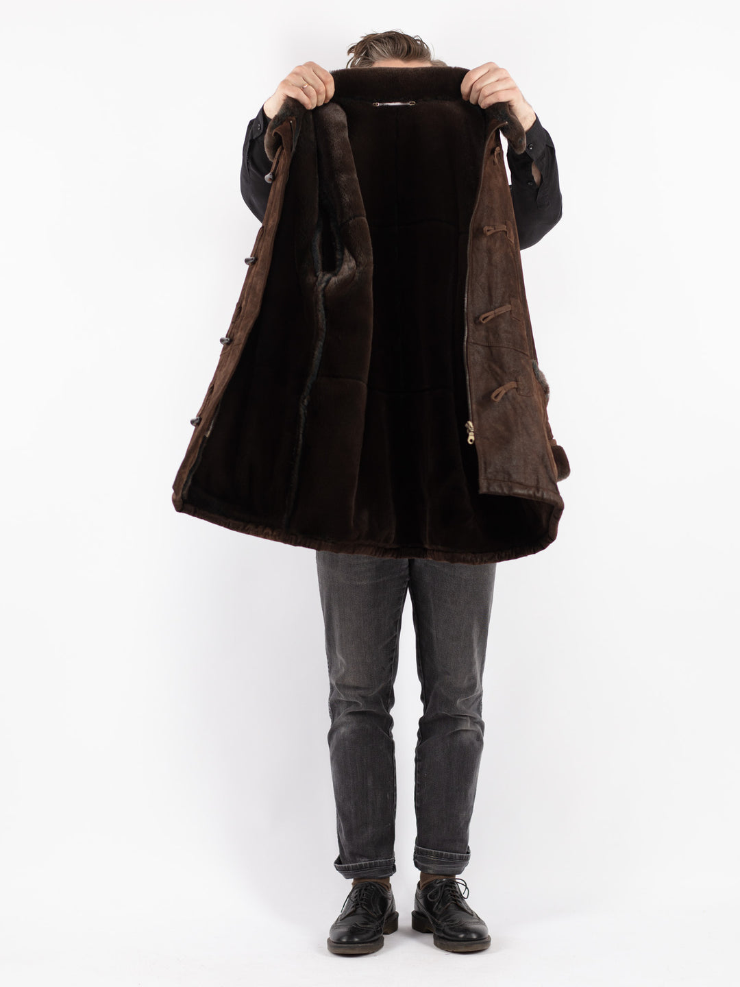 Vintage 90's Men Suede Sherpa Coat in Brown