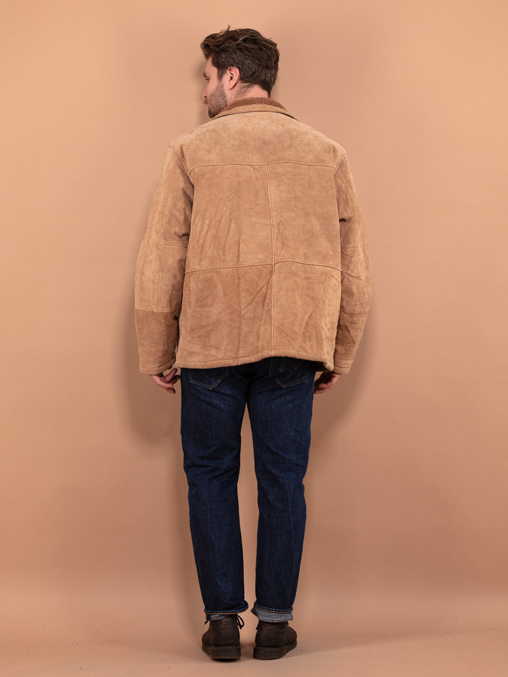Vintage 90's Men Suede Sherpa Jacket in Beige - NorthernGrip