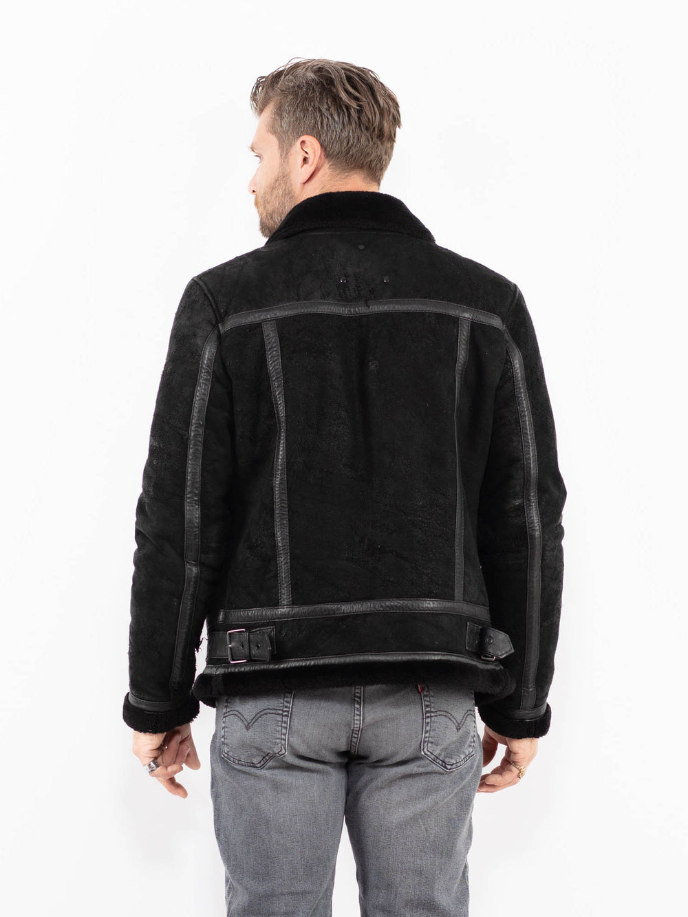Vintage Men Suede Sherpa Jacket in BlackZ1916