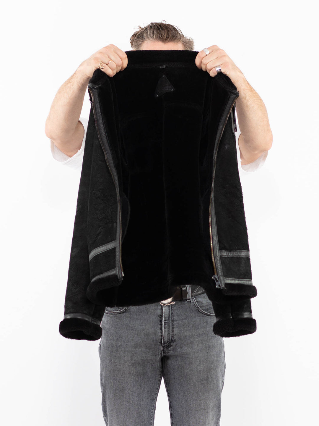Vintage Men Suede Sherpa Jacket in BlackZ1916