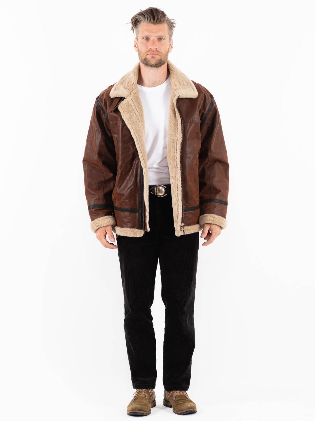 Vintage 90's Men Suede Sherpa Jacket in BrownZ1833