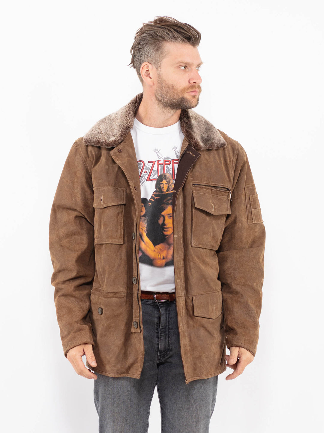 Vintage 90's Men Suede Sherpa Jacket in BrownZ2284