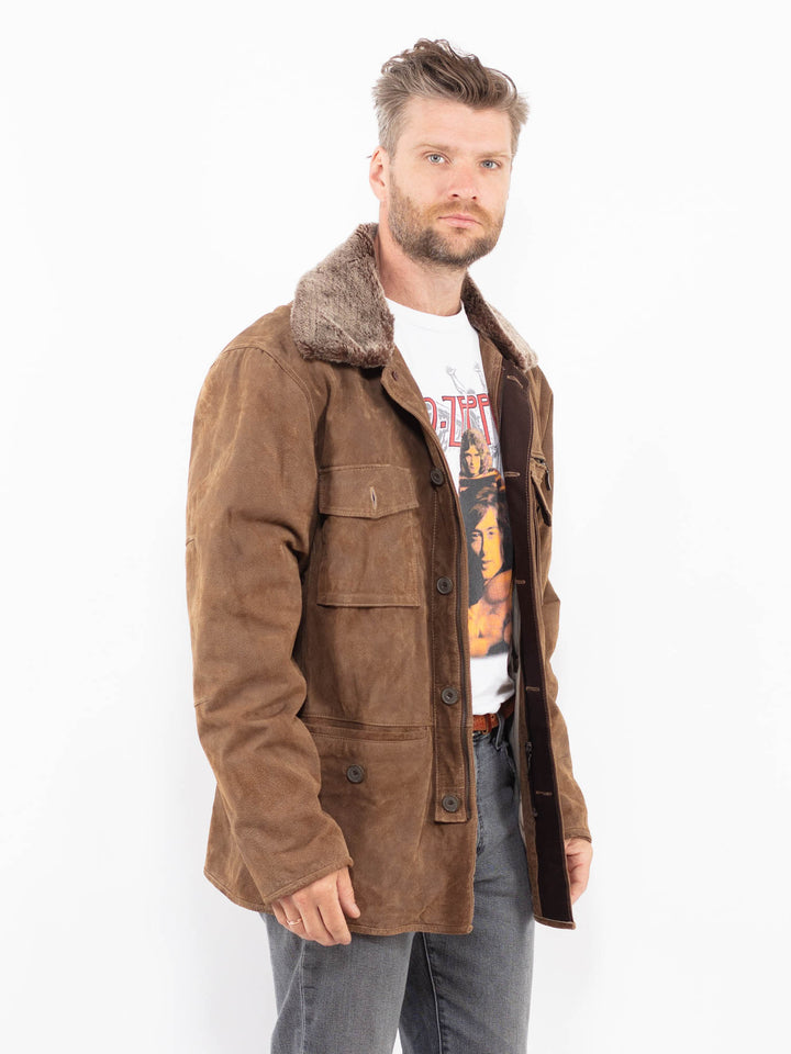 Vintage 90's Men Suede Sherpa Jacket in BrownZ2284