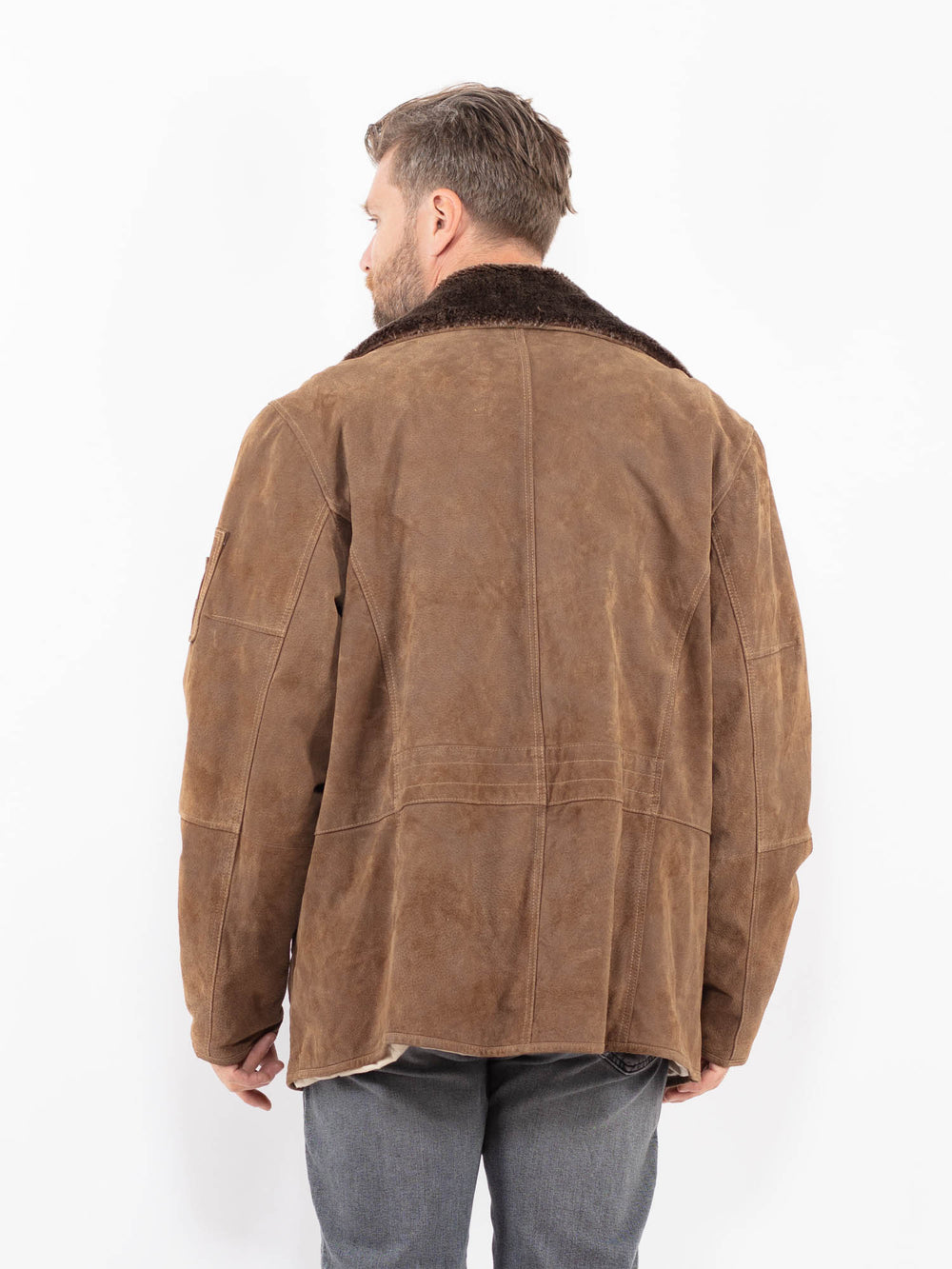 Vintage 90's Men Suede Sherpa Jacket in BrownZ2284