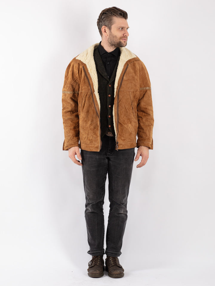 Vintage 90's Men Suede Sherpa Jacket in Brown