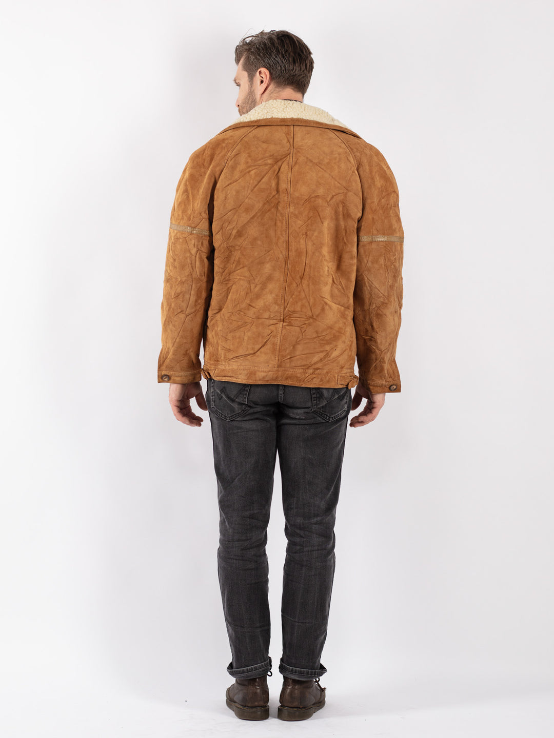 Vintage 90's Men Suede Sherpa Jacket in Brown
