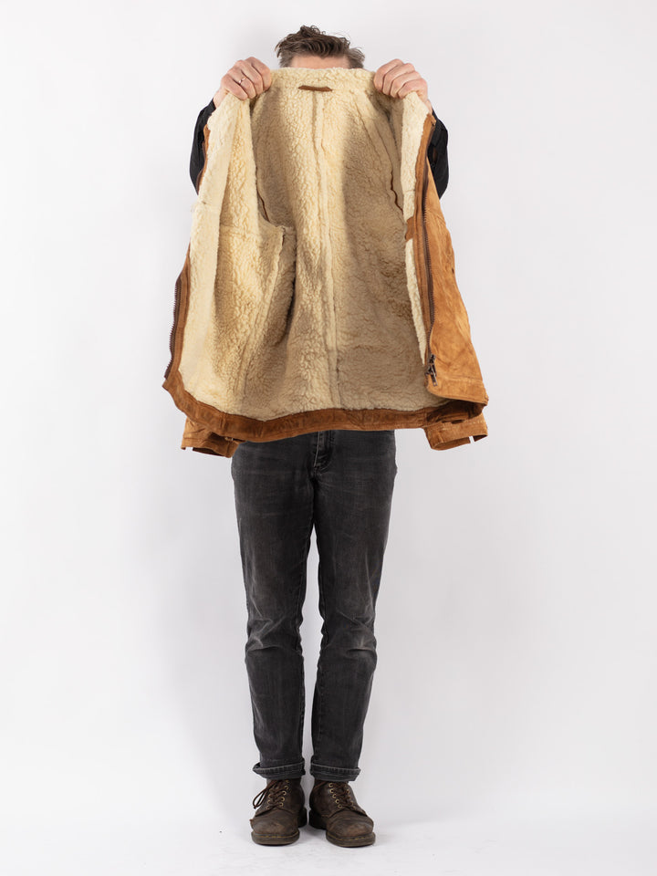 Vintage 90's Men Suede Sherpa Jacket in Brown