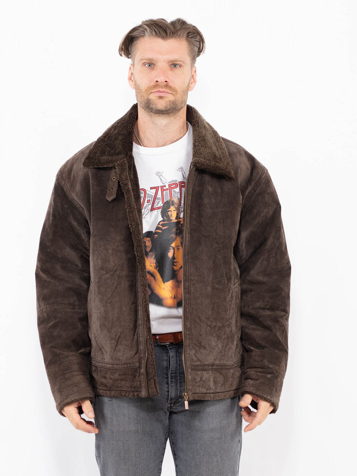 Vintage 90's Men Suede Sherpa Jacket in BrownZ2062