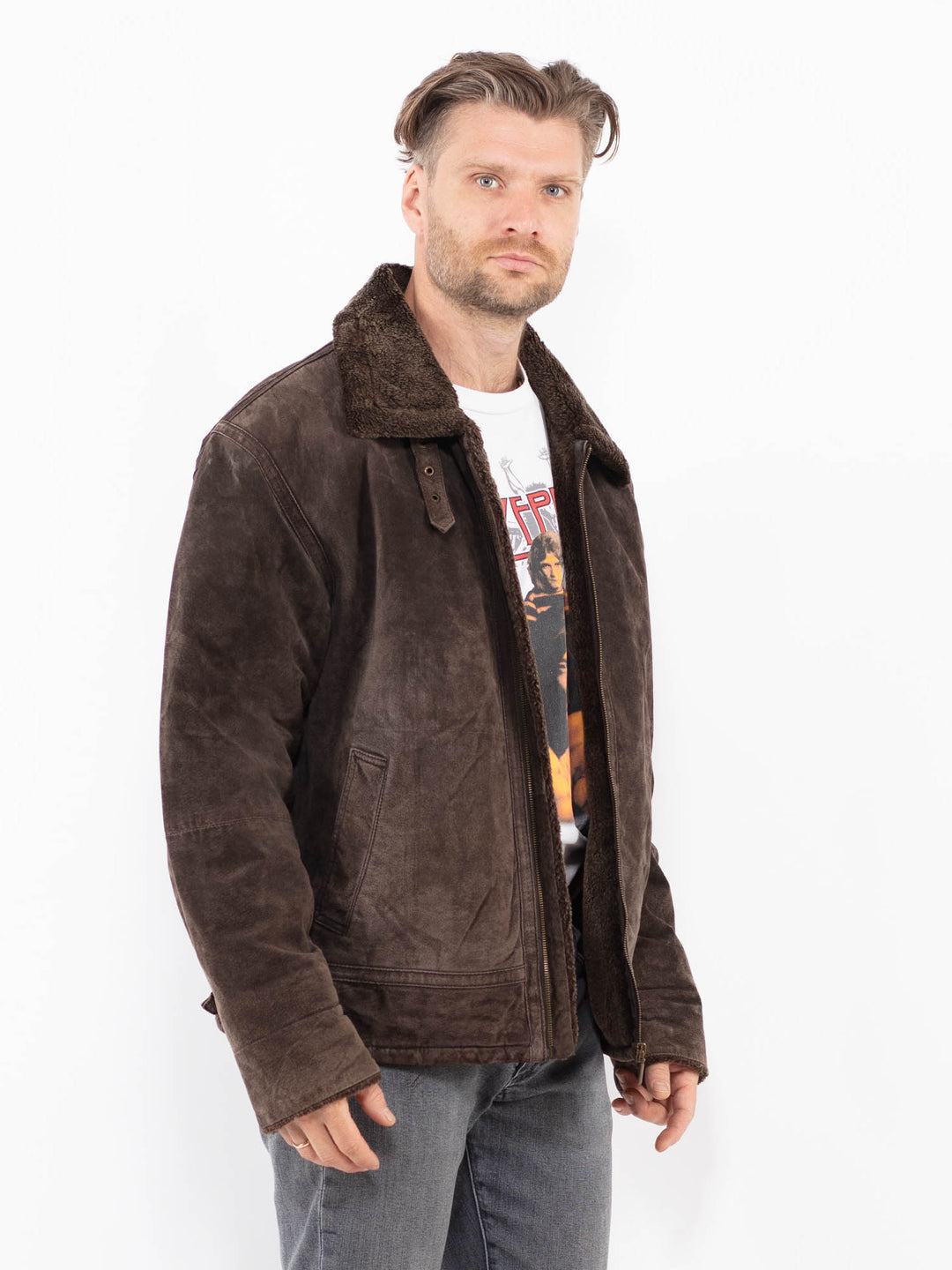 Vintage 90's Men Suede Sherpa Jacket in BrownZ2062
