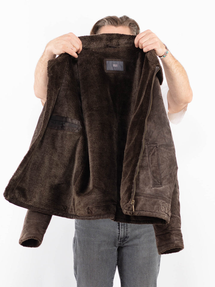 Vintage 90's Men Suede Sherpa Jacket in BrownZ2062