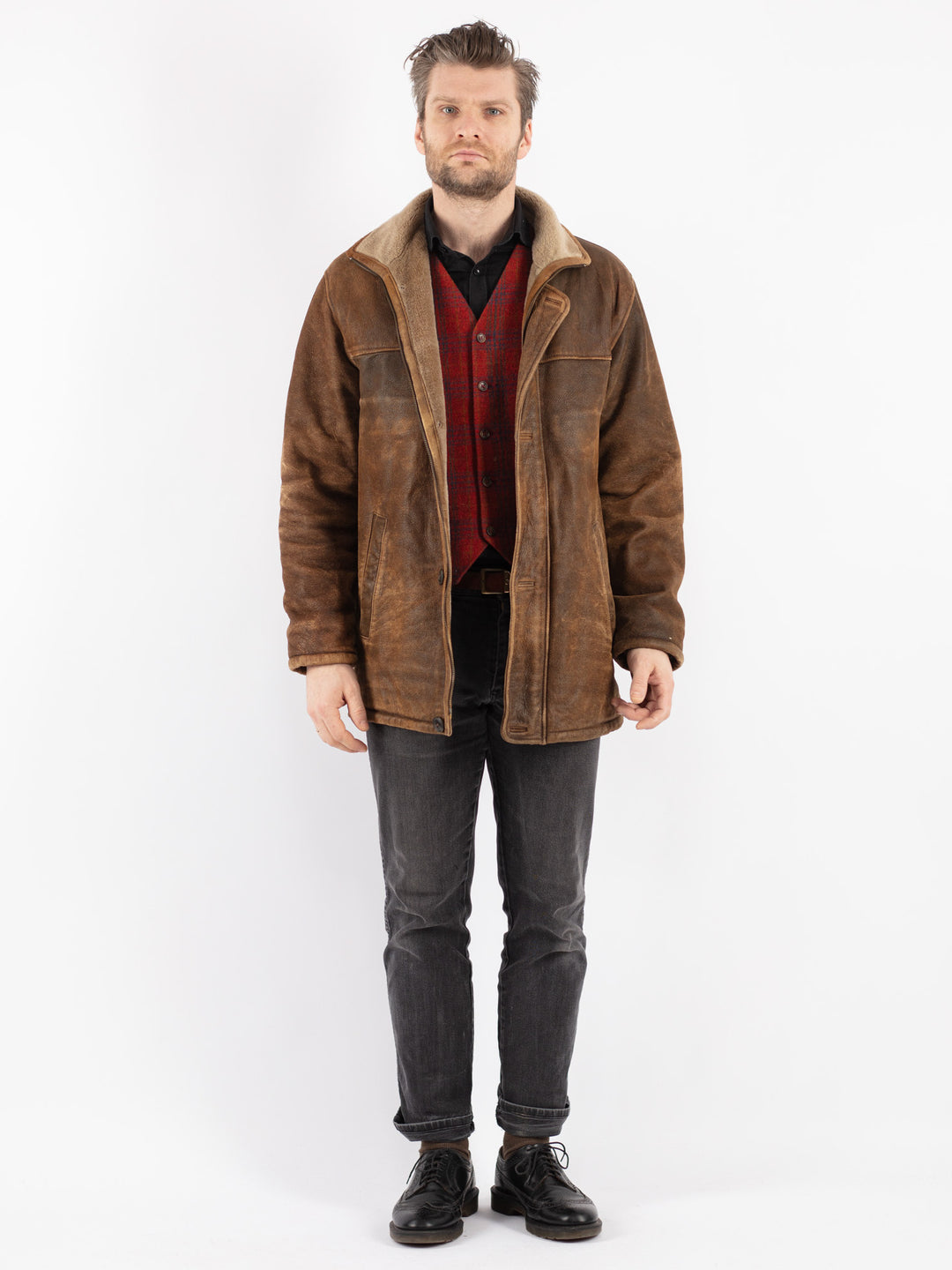 Vintage 90's Men Suede Sherpa Jacket in Brown