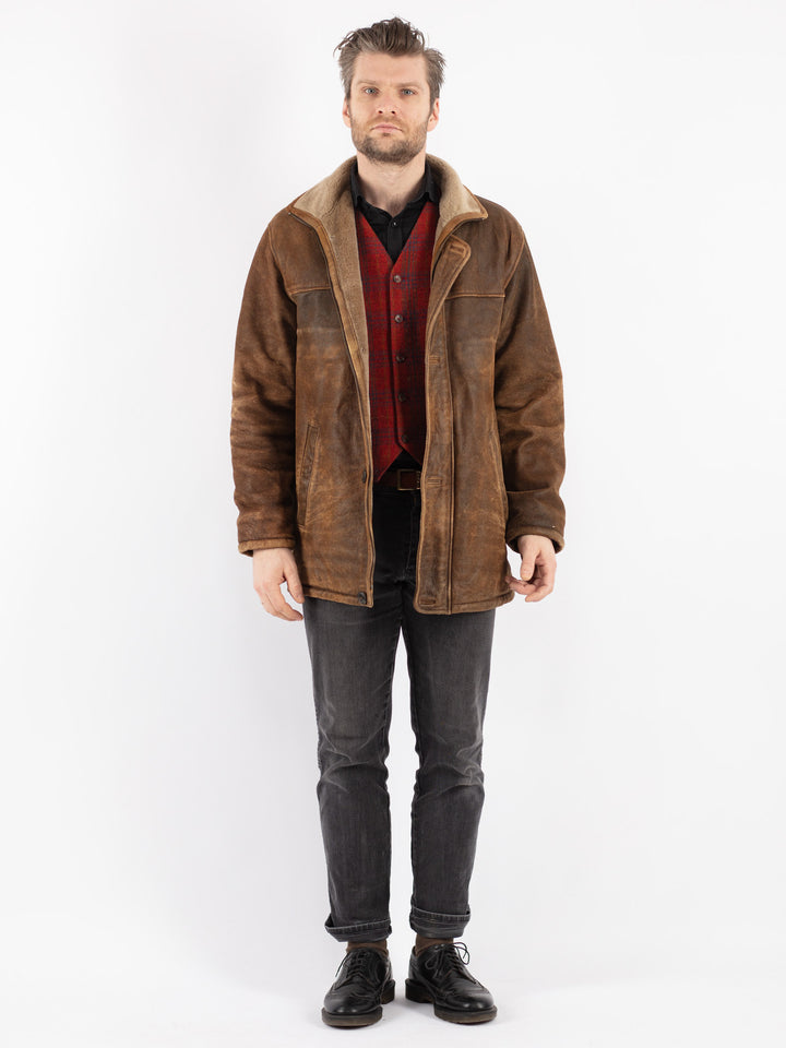 Vintage 90's Men Suede Sherpa Jacket in Brown