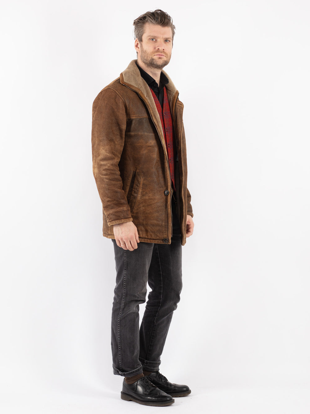 Vintage 90's Men Suede Sherpa Jacket in Brown