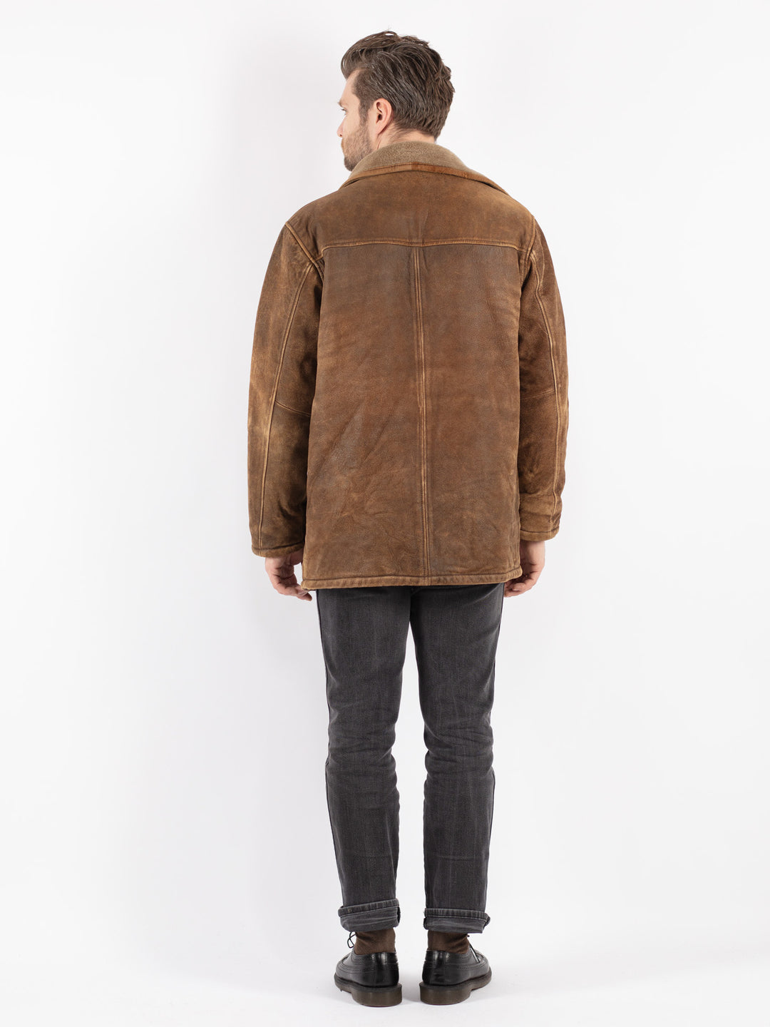 Vintage 90's Men Suede Sherpa Jacket in Brown