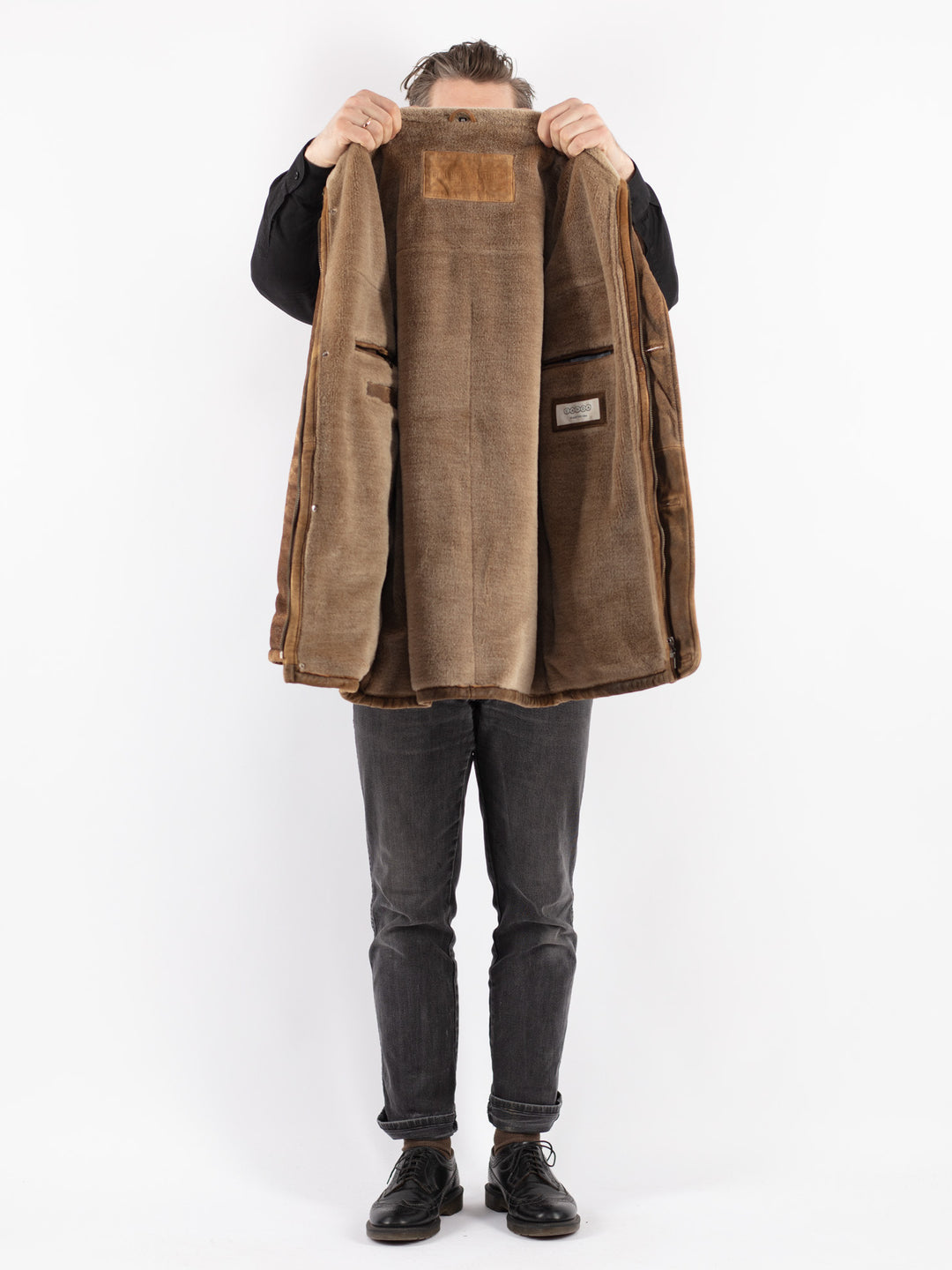 Vintage 90's Men Suede Sherpa Jacket in Brown