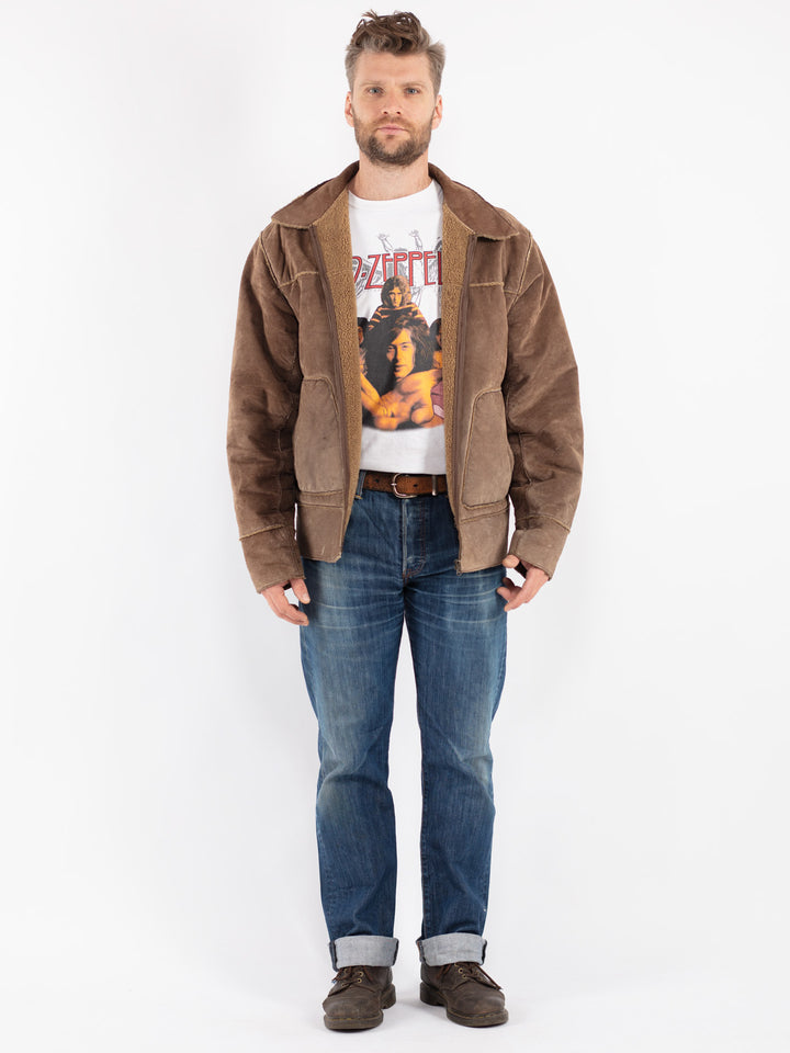 Vintage 90's Men Suede Sherpa Vest in Beige