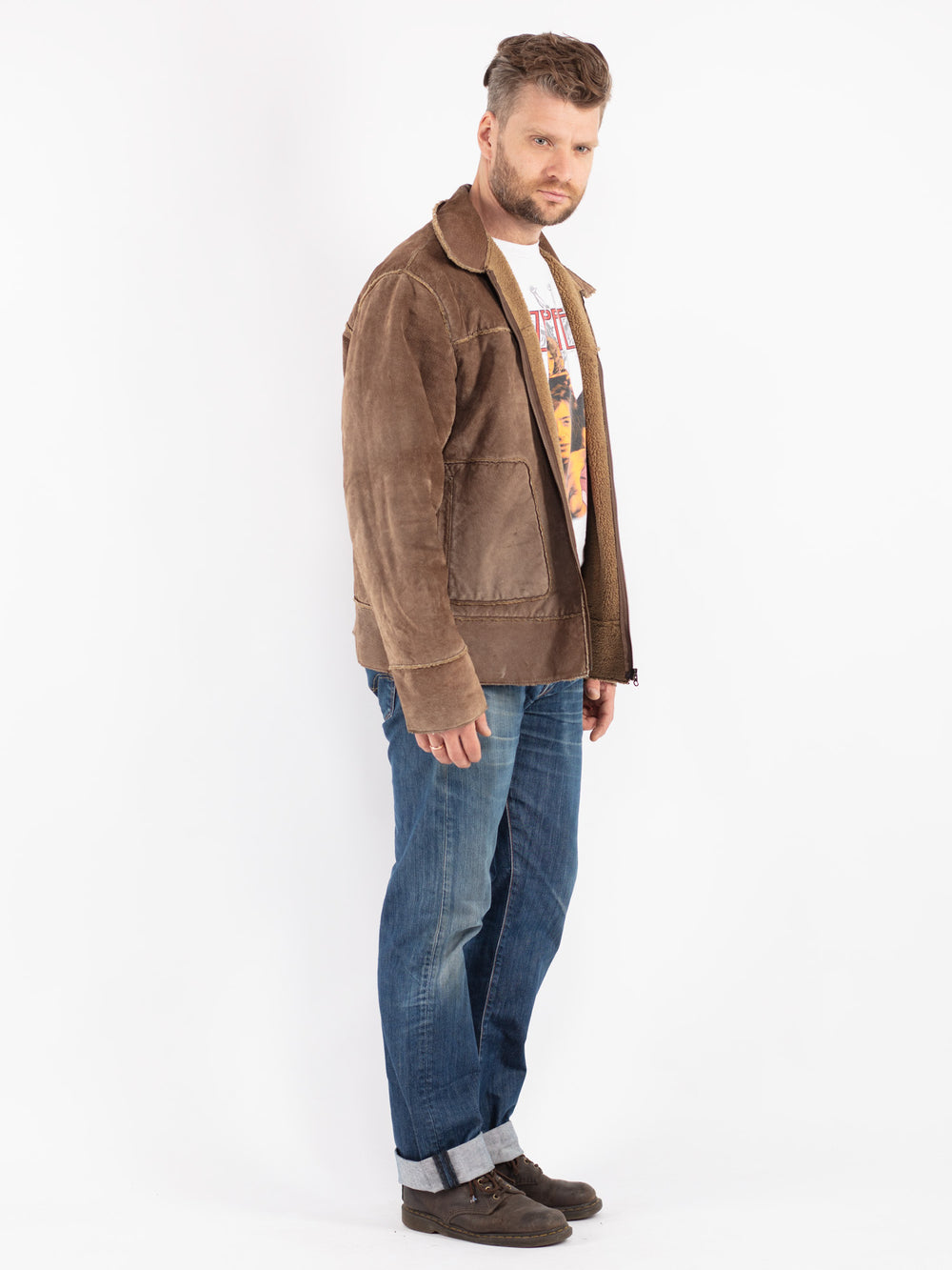 Vintage 90's Men Suede Sherpa Vest in Beige