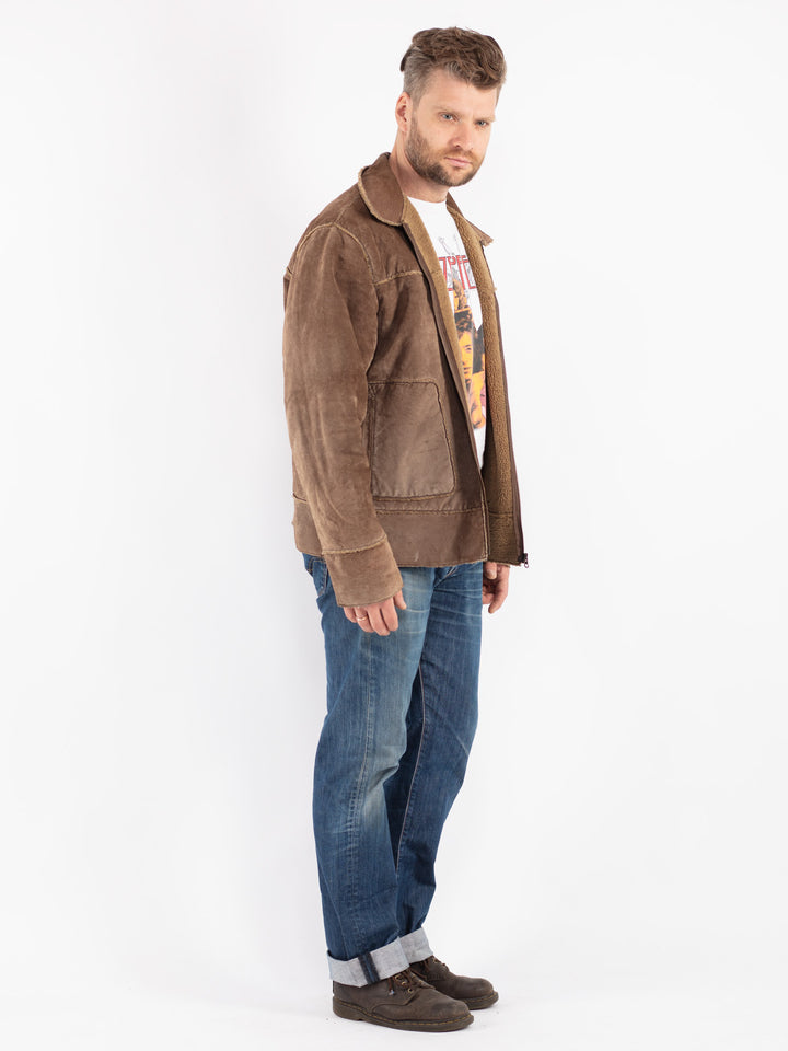 Vintage 90's Men Suede Sherpa Vest in Beige